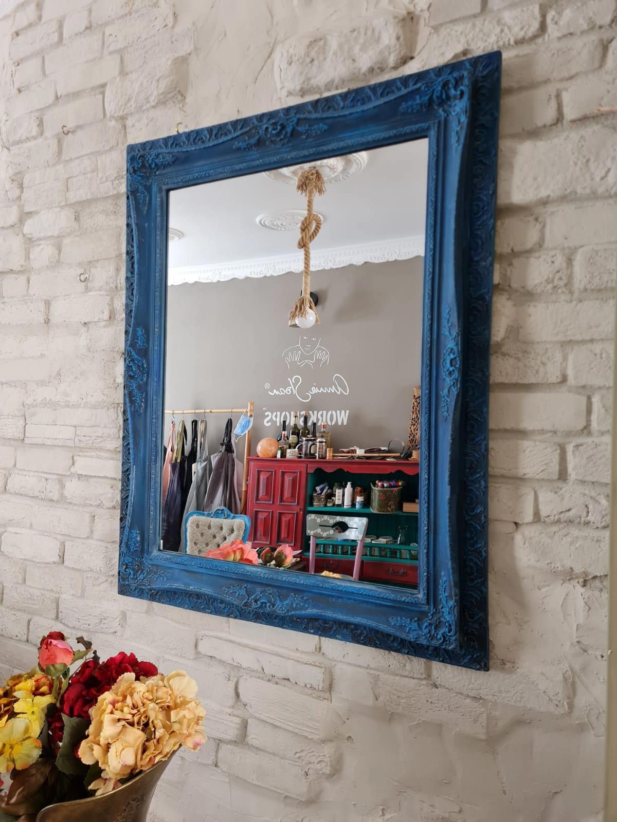 Mavi tonlamalı Vintage Ayna